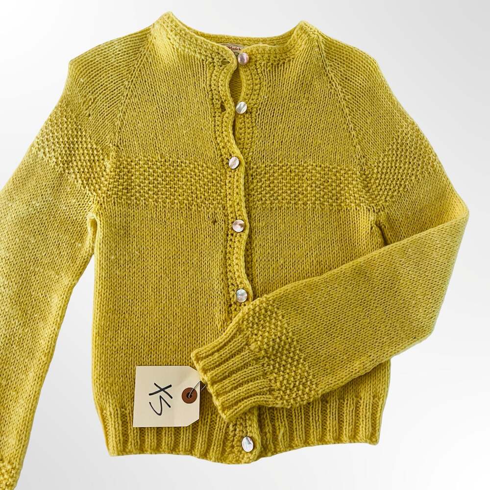 Vintage Hand Made Yellow Button-Up Cardigan Sweater - Picture 5 of 8